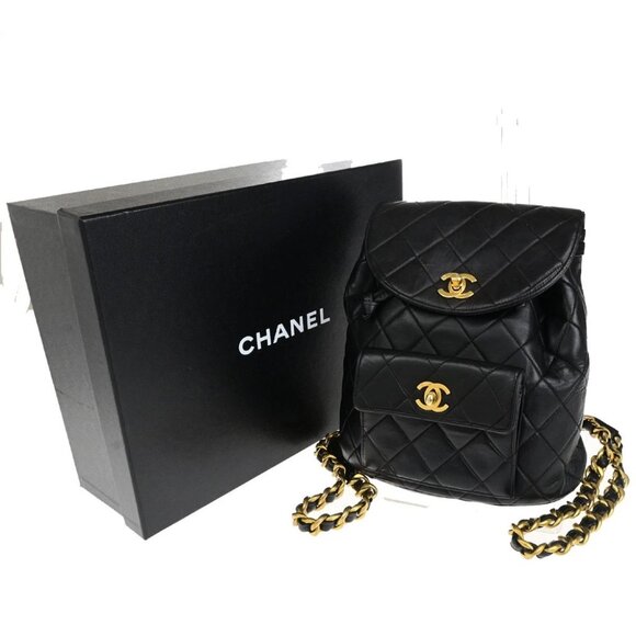 CHANEL CC Logo Matelasse Chain Backpack Bag Leather Black GHW France 317RK756 - Picture 1 of 16
